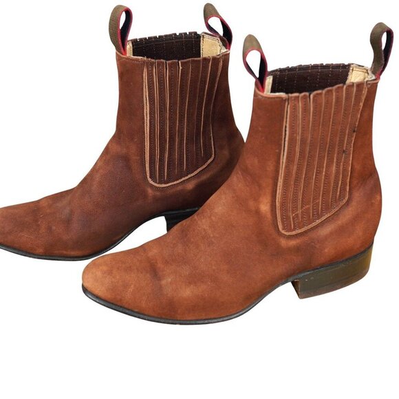 Winchester Brown Suede Leather Chelsea Cowboy Boots For Kids Sz 2 - Picture 3 of 6